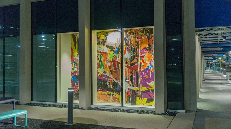 Ruben Nieto (Mexican, born 1972) | Warhol and Motherwell traveling the Milky Way, 2018 | Digital print on vinyl | © Ruben Nieto, Courtesy of the artist | Photography by Ronnie Dunlap, JPMC Employee