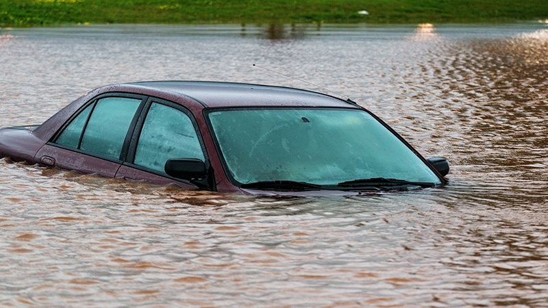 A river overflows its banks in Northern Nova Scotia.