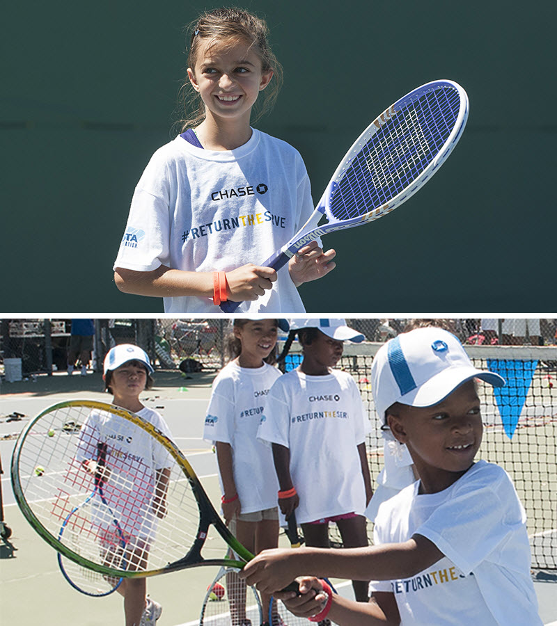 Kids playing tennis during #ReturnTheServe Fun Day that took place in ten cities across the U.S. Kids playing tennis