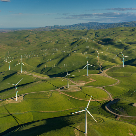 610327854 Golden Hills Wind farm in Alameda County, California is a 85.9 megawatt wind farm with 48 1.7mw GE wind turbines. The turbine blades have a diameter of 100 meters and can power 25,500 homes. The project came online in December 2015 and was developed by Nextera Energy Resources for Google.