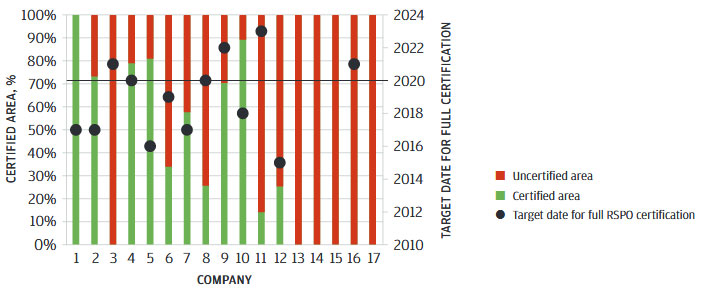  Bar graph of RSPO certification status of clients in the palm oil sector