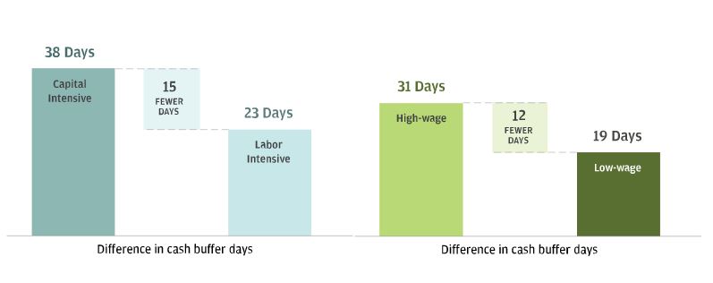 Bar garph describes about difference in Cash Buffer Days by Segment