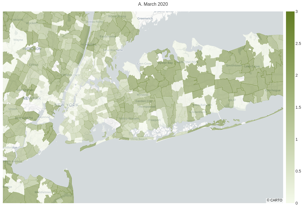 Infographic describes about Grocery store median distance improved in the Bronx, Brooklyn, and Queens  March 2020