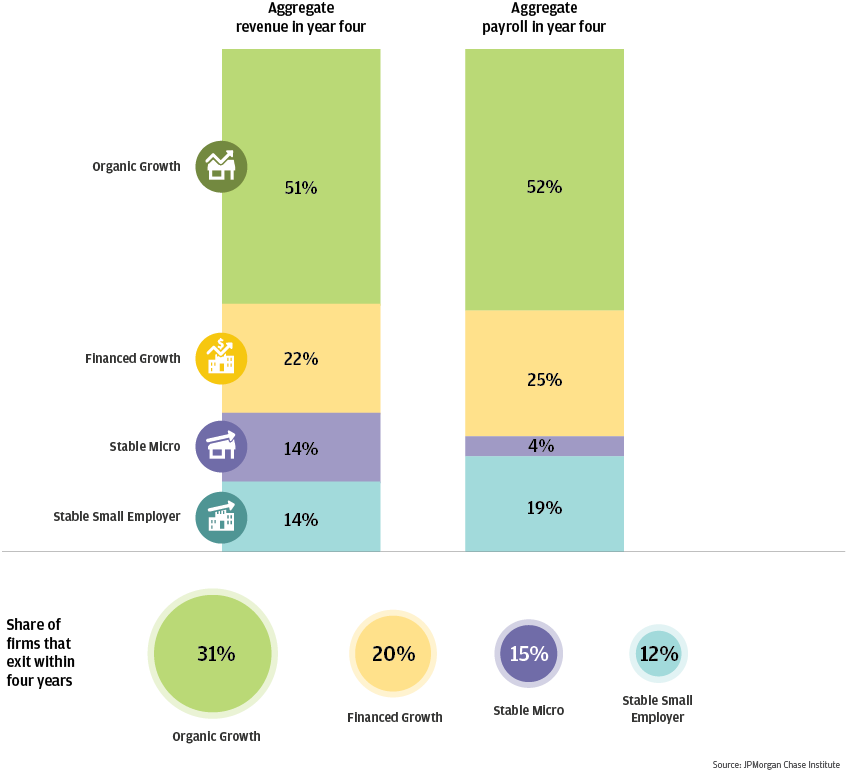 Bar garph describes about Organic growth businesses in aggregate generate the majority of small business revenue and payroll