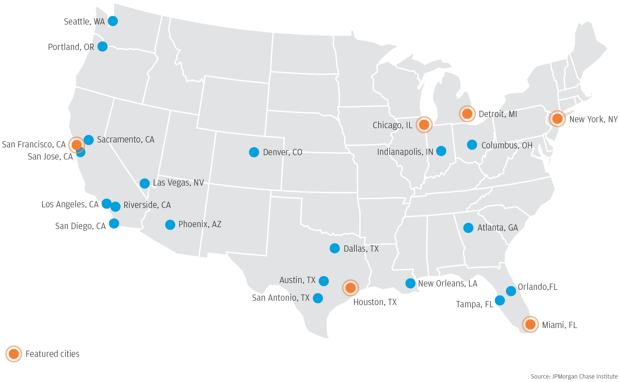 Map displaying metropolitan areas in our sample