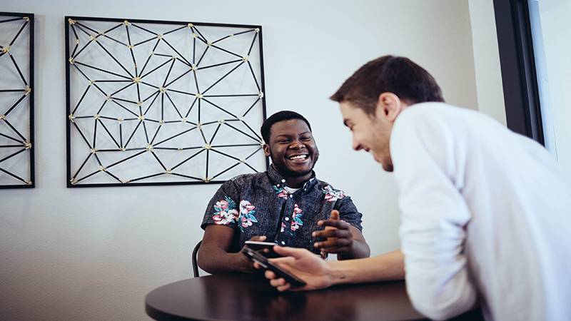 Benedictine University students meeting in one of Alhambra Residence Hall’s many common areas. 