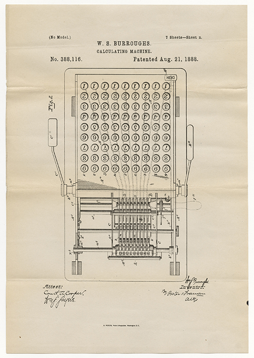 RG 241 Records of the US Patent and trademark office patents issued to William S. Burroughspatent number 388,116 calculating machineasset id number hf1-96225425