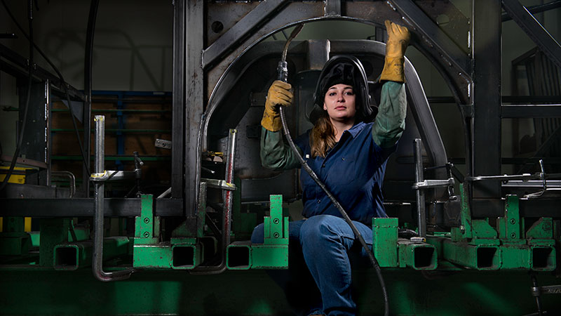 Chancy Davis, welder at New Flyer Industries Bus Factory in St. Cloud, Minnesota